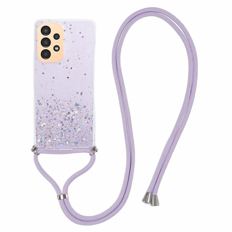 AW Series Sparkle Epoxy TPU Case for Samsung Galaxy A13 4G Case Shockproof Phone Shell with Lanyard