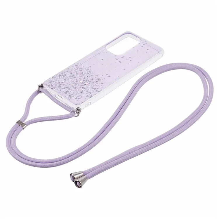 AW Series Sparkle Epoxy TPU Case for Samsung Galaxy A13 4G Case Shockproof Phone Shell with Lanyard