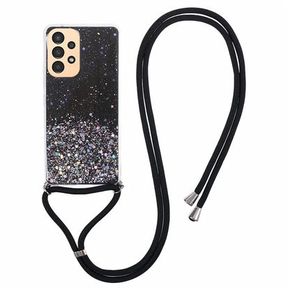 AW Series Sparkle Epoxy TPU Case for Samsung Galaxy A13 4G Case Shockproof Phone Shell with Lanyard