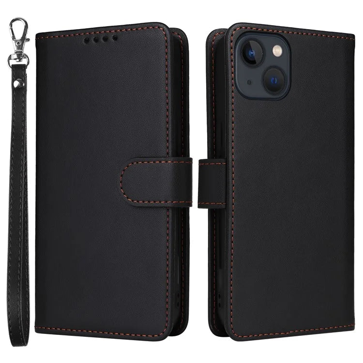 BETOPNICE 005 For iPhone 13 Case Detachable 2-in-1 Leather Cover Wallet Shell with Wrist Strap