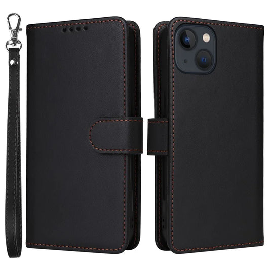 BETOPNICE 005 For iPhone 13 Case Detachable 2-in-1 Leather Cover Wallet Shell with Wrist Strap