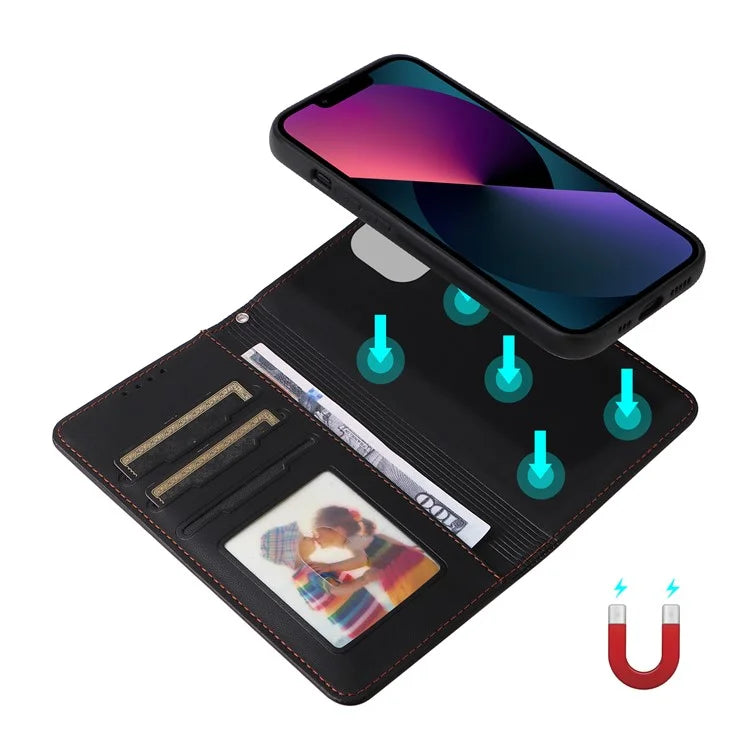 BETOPNICE 005 For iPhone 13 Case Detachable 2-in-1 Leather Cover Wallet Shell with Wrist Strap