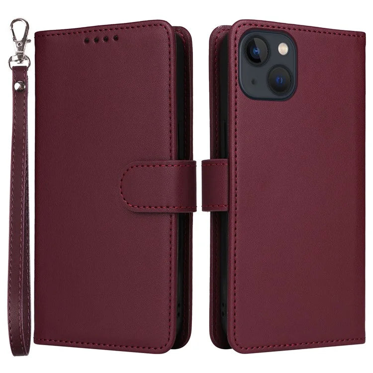 BETOPNICE 005 For iPhone 13 Case Detachable 2-in-1 Leather Cover Wallet Shell with Wrist Strap
