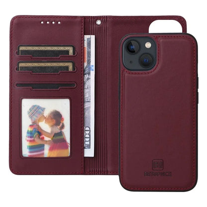 BETOPNICE 005 For iPhone 13 Case Detachable 2-in-1 Leather Cover Wallet Shell with Wrist Strap