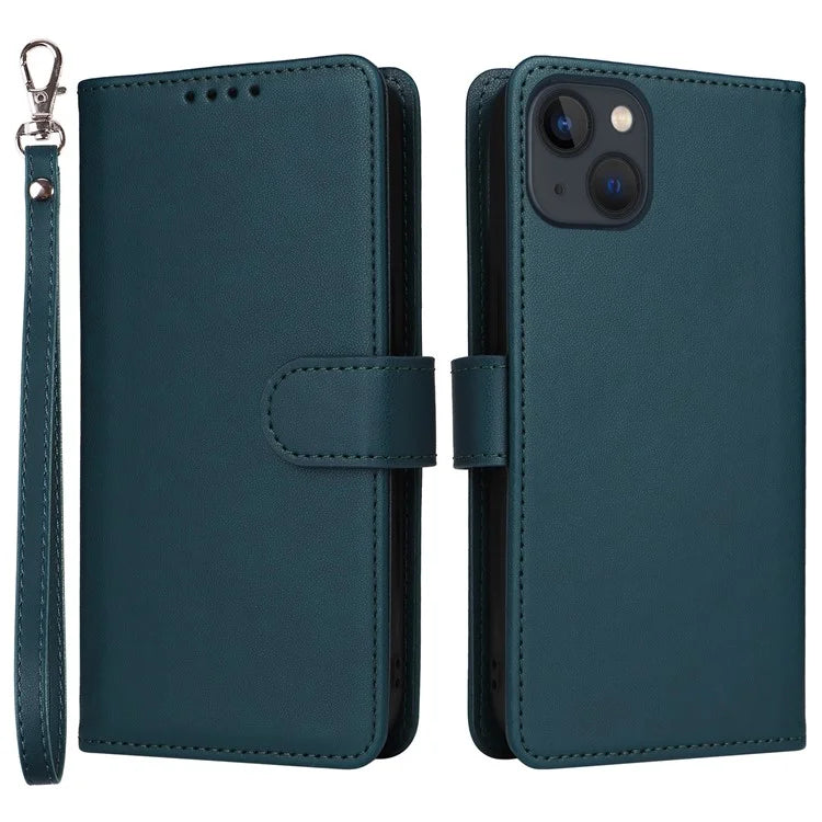 BETOPNICE 005 For iPhone 13 Case Detachable 2-in-1 Leather Cover Wallet Shell with Wrist Strap