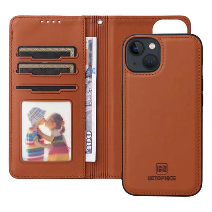 BETOPNICE 005 For iPhone 13 Case Detachable 2-in-1 Leather Cover Wallet Shell with Wrist Strap