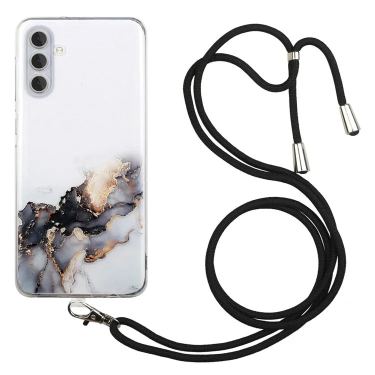 For Samsung Galaxy S24 Case Marble Pattern Embossing TPU Back Cover with Lanyard