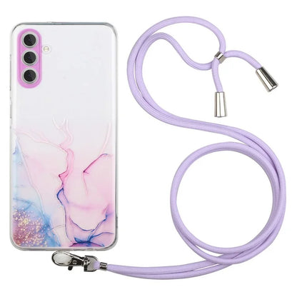 For Samsung Galaxy S24 Case Marble Pattern Embossing TPU Back Cover with Lanyard