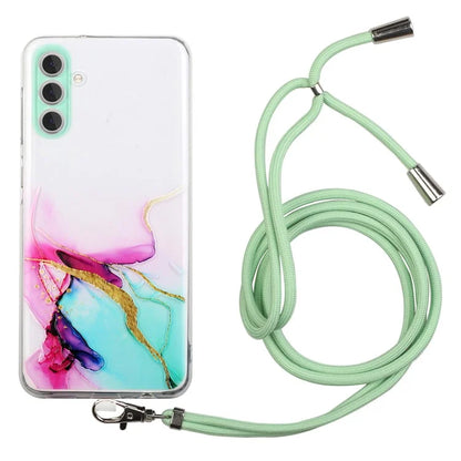 For Samsung Galaxy S24 Case Marble Pattern Embossing TPU Back Cover with Lanyard