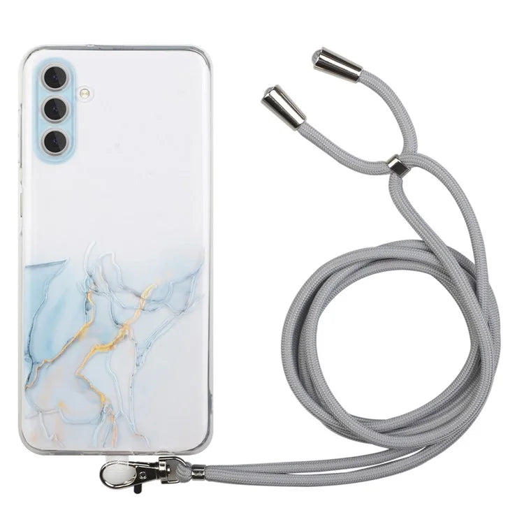 For Samsung Galaxy S24 Case Marble Pattern Embossing TPU Back Cover with Lanyard