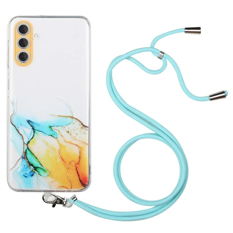 For Samsung Galaxy S24 Case Marble Pattern Embossing TPU Back Cover with Lanyard