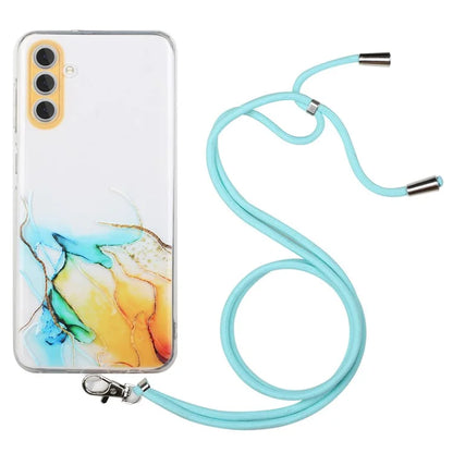 For Samsung Galaxy S24 Case Marble Pattern Embossing TPU Back Cover with Lanyard
