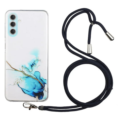 For Samsung Galaxy S24 Case Marble Pattern Embossing TPU Back Cover with Lanyard