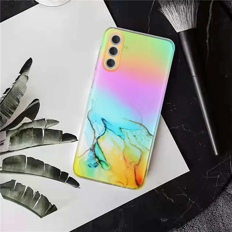 For Samsung Galaxy S24+ Case Marble Pattern Colorful Laser TPU Phone Cover