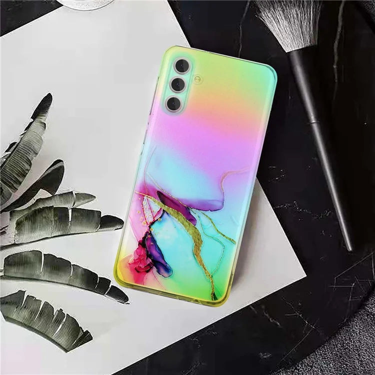 For Samsung Galaxy S24+ Case Marble Pattern Colorful Laser TPU Phone Cover