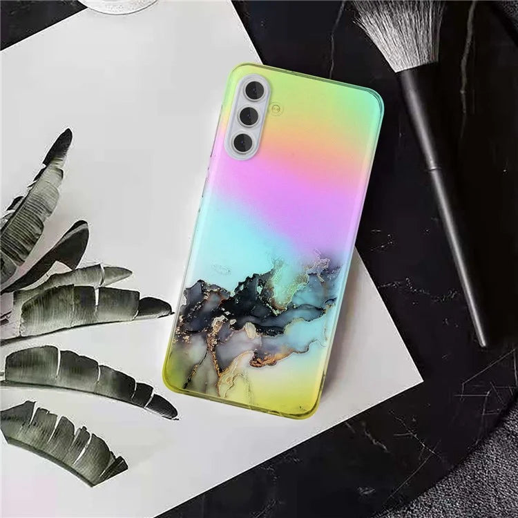 For Samsung Galaxy S24+ Case Marble Pattern Colorful Laser TPU Phone Cover
