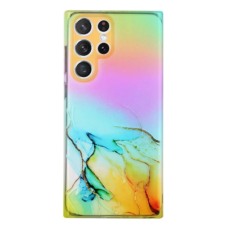 For Samsung Galaxy S24 Ultra TPU Case Marble Pattern Phone Cover with Colorful Laser