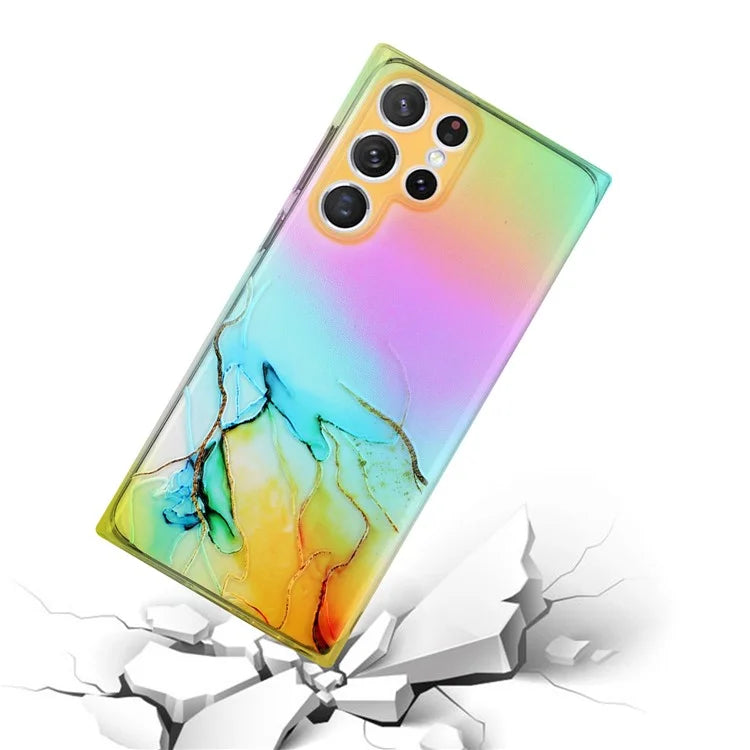 For Samsung Galaxy S24 Ultra TPU Case Marble Pattern Phone Cover with Colorful Laser