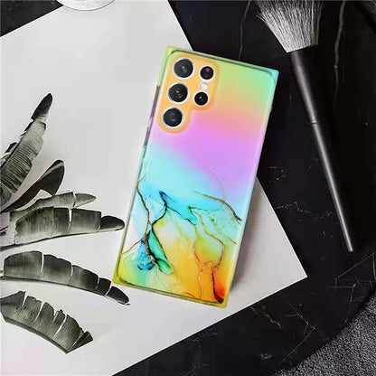 For Samsung Galaxy S24 Ultra TPU Case Marble Pattern Phone Cover with Colorful Laser