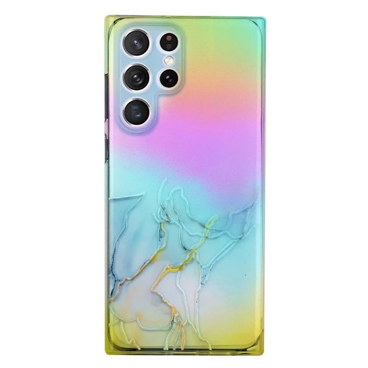 For Samsung Galaxy S24 Ultra TPU Case Marble Pattern Phone Cover with Colorful Laser
