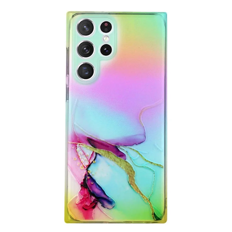For Samsung Galaxy S24 Ultra TPU Case Marble Pattern Phone Cover with Colorful Laser