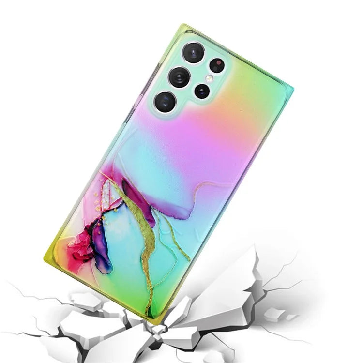 For Samsung Galaxy S24 Ultra TPU Case Marble Pattern Phone Cover with Colorful Laser
