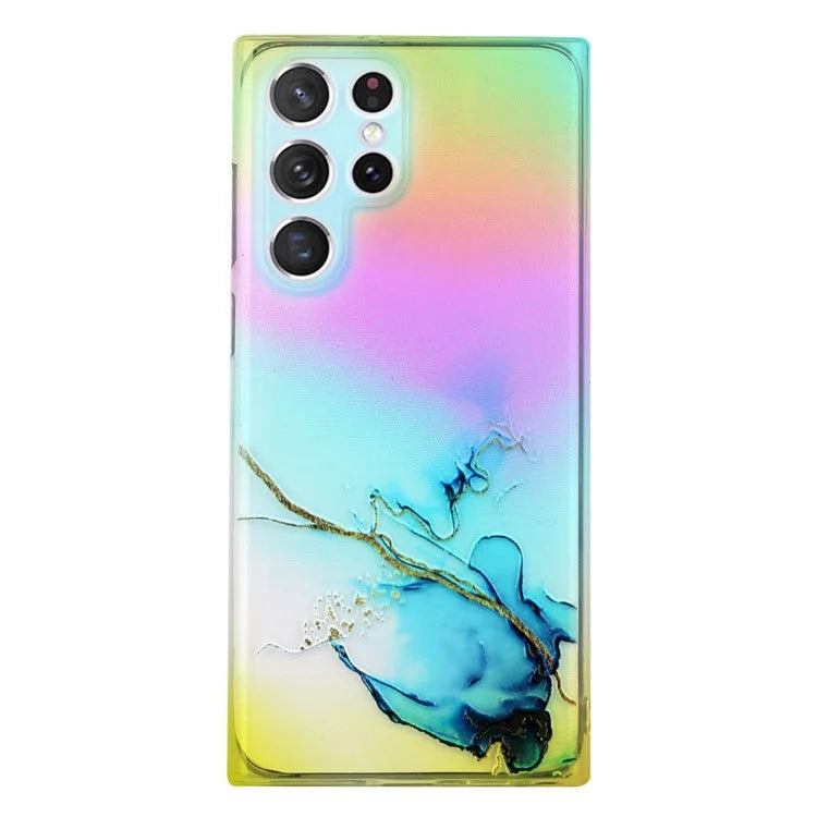 For Samsung Galaxy S24 Ultra TPU Case Marble Pattern Phone Cover with Colorful Laser