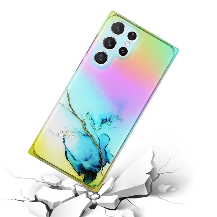 For Samsung Galaxy S24 Ultra TPU Case Marble Pattern Phone Cover with Colorful Laser