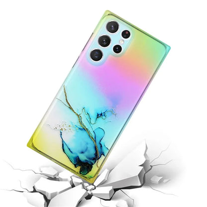 For Samsung Galaxy S24 Ultra TPU Case Marble Pattern Phone Cover with Colorful Laser