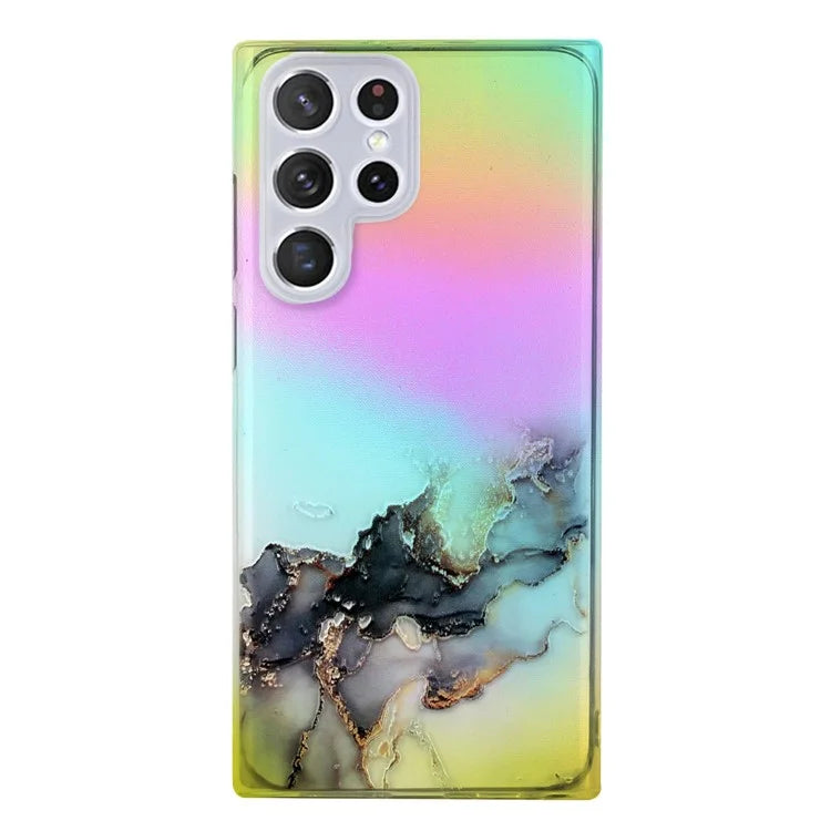 For Samsung Galaxy S24 Ultra TPU Case Marble Pattern Phone Cover with Colorful Laser