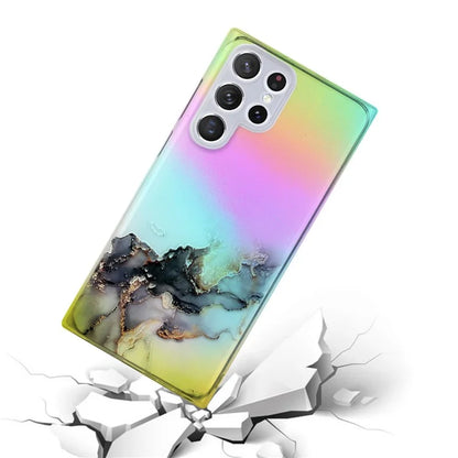 For Samsung Galaxy S24 Ultra TPU Case Marble Pattern Phone Cover with Colorful Laser