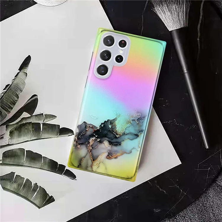 For Samsung Galaxy S24 Ultra TPU Case Marble Pattern Phone Cover with Colorful Laser