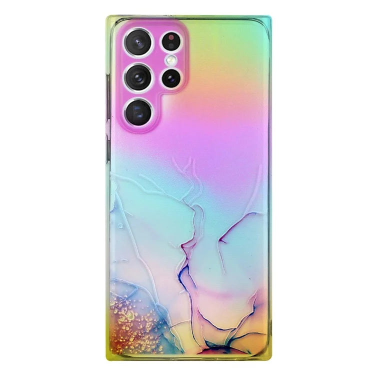 For Samsung Galaxy S24 Ultra TPU Case Marble Pattern Phone Cover with Colorful Laser