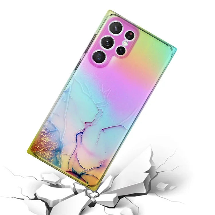For Samsung Galaxy S24 Ultra TPU Case Marble Pattern Phone Cover with Colorful Laser
