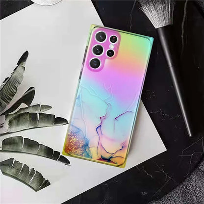 For Samsung Galaxy S24 Ultra TPU Case Marble Pattern Phone Cover with Colorful Laser