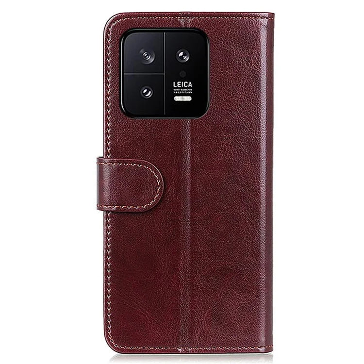 For Xiaomi 14 Case Crazy Horse Texture Phone Cover Magnetic Clasp PU Leather Wallet Shell