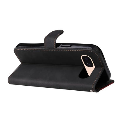 For Google Pixel 8a Case Three-color Splicing Leather Wallet Stand Cover with Strap
