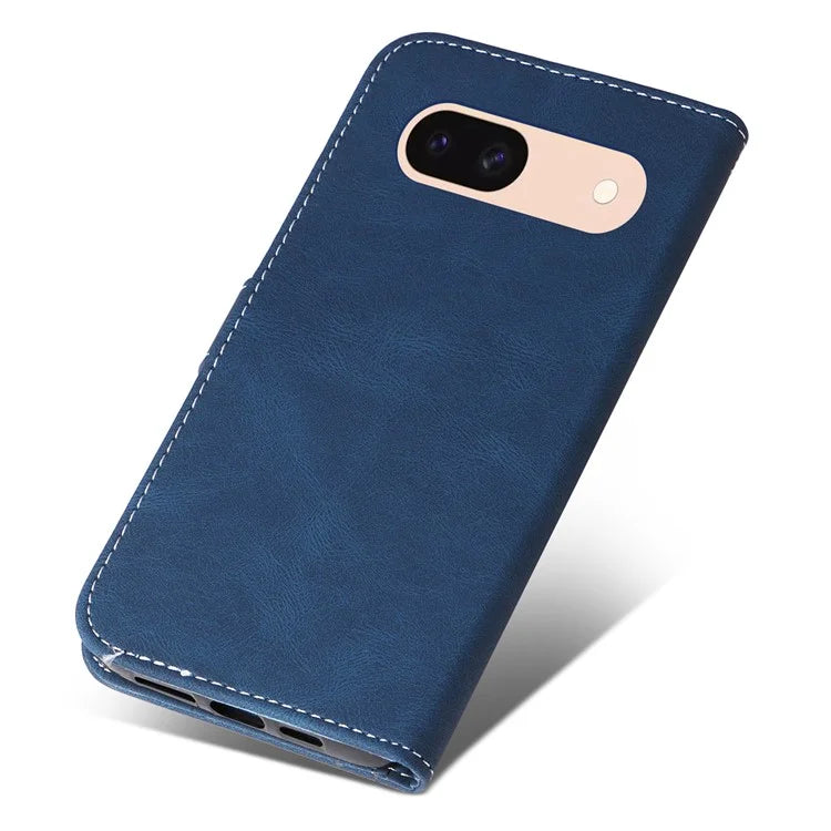 For Google Pixel 8a Case Three-color Splicing Leather Wallet Stand Cover with Strap