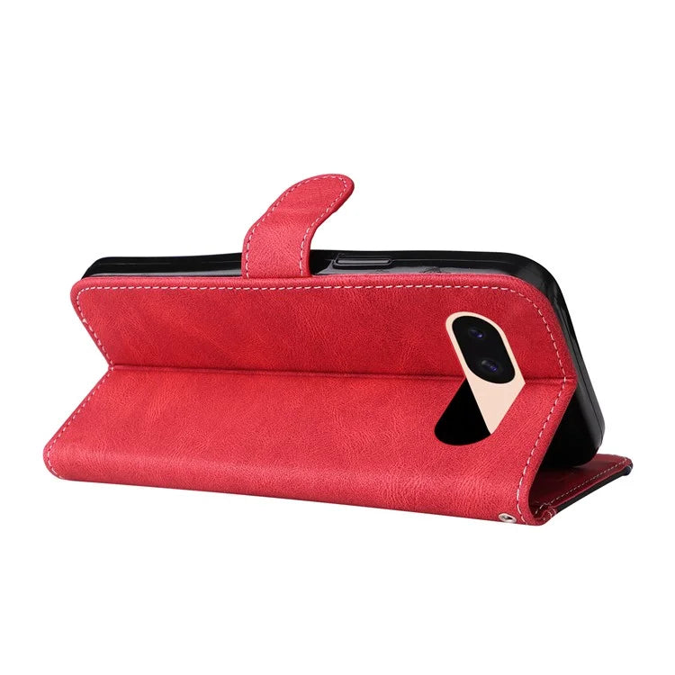 For Google Pixel 8a Case Three-color Splicing Leather Wallet Stand Cover with Strap