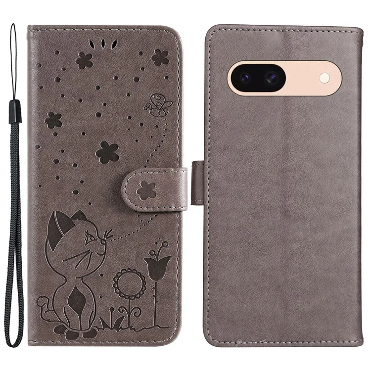 For Google Pixel 8a KT Imprinting Flower Series-4 Case Stand PU Leather Cell Phone Cover Wallet
