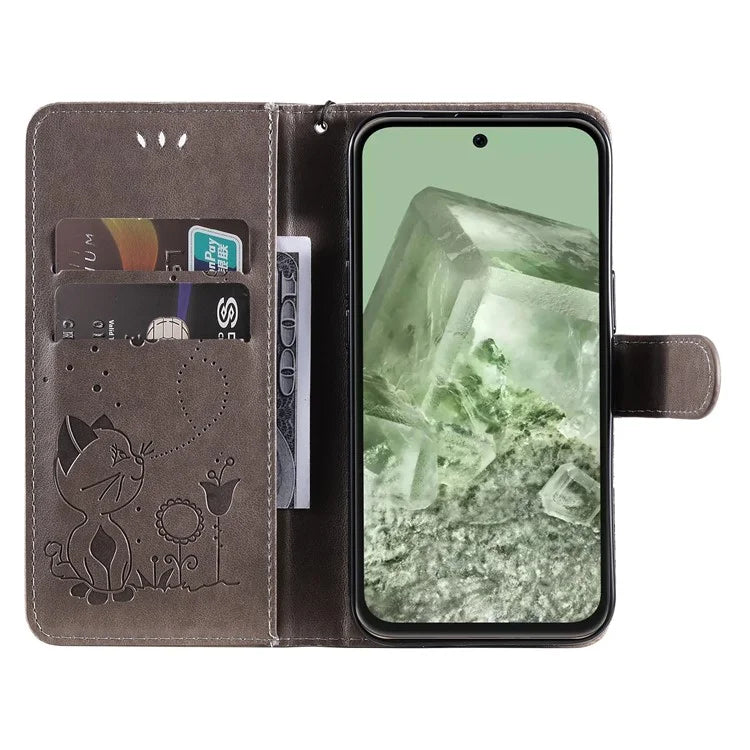 For Google Pixel 8a KT Imprinting Flower Series-4 Case Stand PU Leather Cell Phone Cover Wallet
