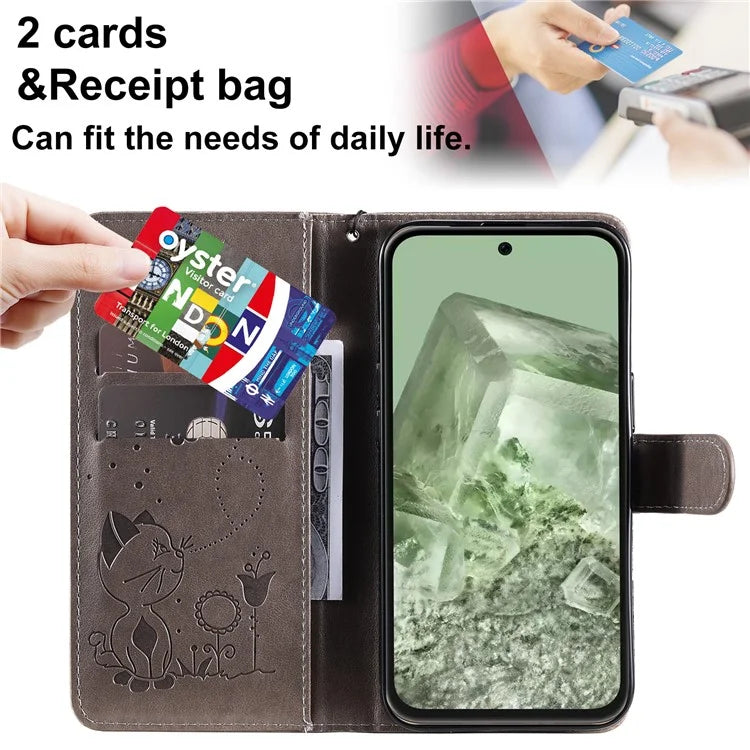 For Google Pixel 8a KT Imprinting Flower Series-4 Case Stand PU Leather Cell Phone Cover Wallet