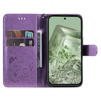 For Google Pixel 8a KT Imprinting Flower Series-4 Case Stand PU Leather Cell Phone Cover Wallet
