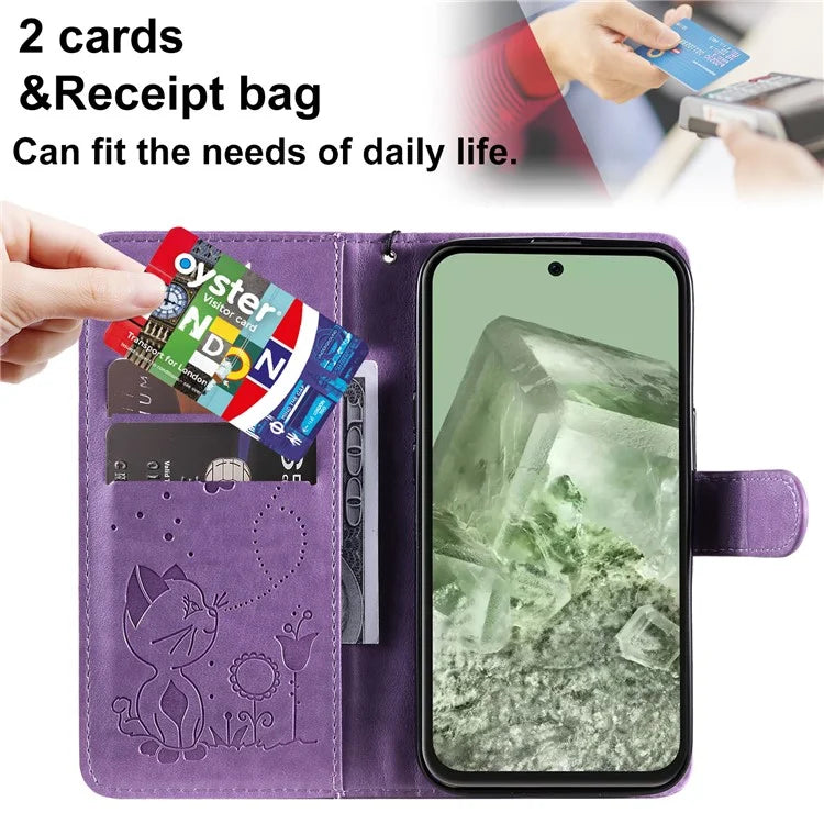 For Google Pixel 8a KT Imprinting Flower Series-4 Case Stand PU Leather Cell Phone Cover Wallet