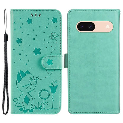 For Google Pixel 8a KT Imprinting Flower Series-4 Case Stand PU Leather Cell Phone Cover Wallet