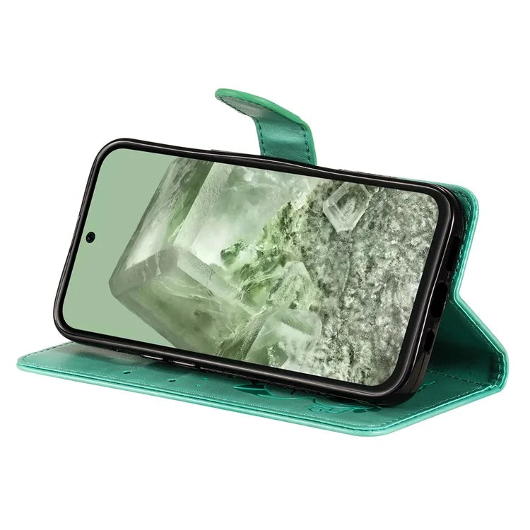 For Google Pixel 8a KT Imprinting Flower Series-4 Case Stand PU Leather Cell Phone Cover Wallet