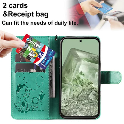 For Google Pixel 8a KT Imprinting Flower Series-4 Case Stand PU Leather Cell Phone Cover Wallet