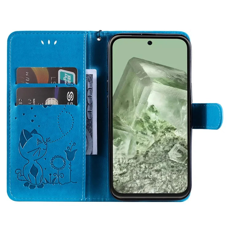 For Google Pixel 8a KT Imprinting Flower Series-4 Case Stand PU Leather Cell Phone Cover Wallet