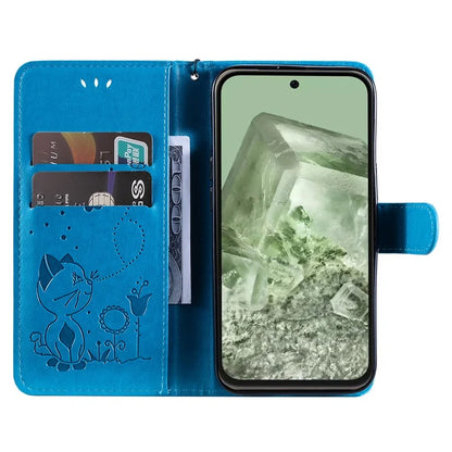 For Google Pixel 8a KT Imprinting Flower Series-4 Case Stand PU Leather Cell Phone Cover Wallet