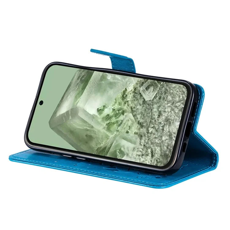 For Google Pixel 8a KT Imprinting Flower Series-4 Case Stand PU Leather Cell Phone Cover Wallet